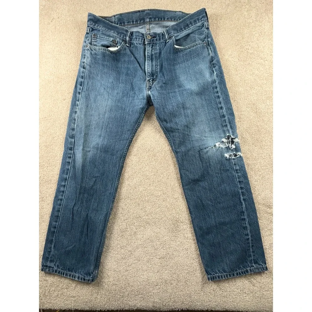 Levi's 505 Regular Fit Jeans Mens 38x29 Blue Denim Stretch Mid Rise Medium Wash